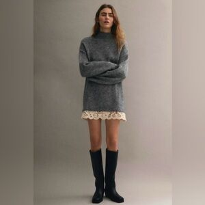 H&M LACE-TRIMMED MOHAIR-BLEND SWEATER